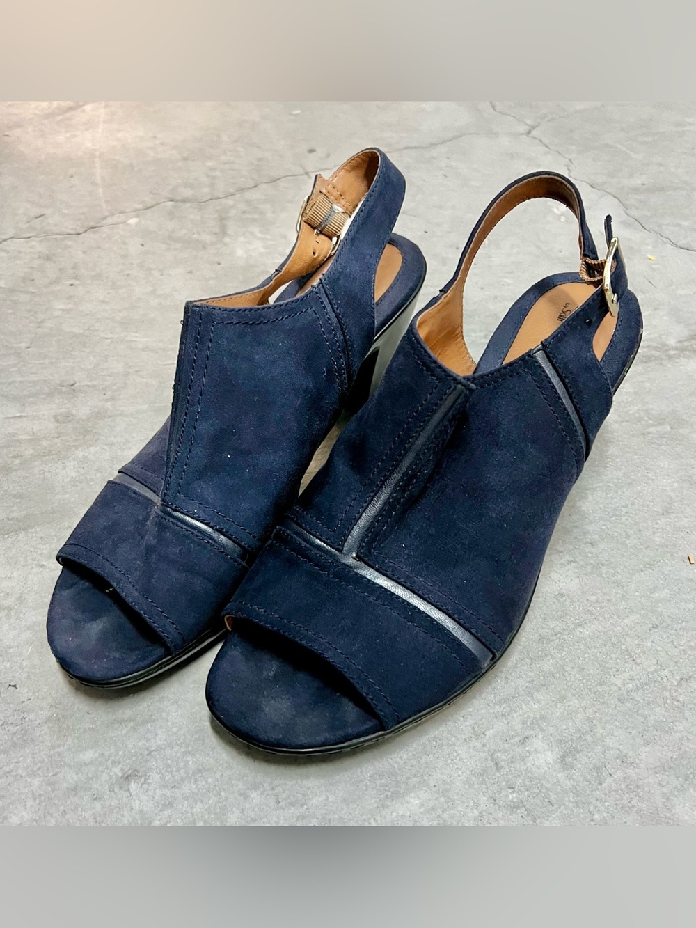 Sofft Navy Suede Open-Toe Slingback Sandals